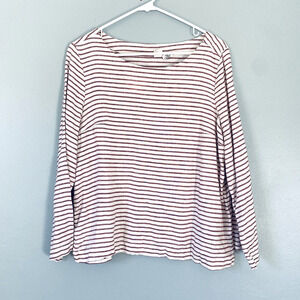 Artisan NY Top Women Size Medium Red White Striped 100% Linen Boat Neck Nautical